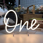 One Year Old Birthday Table Number Neon Sign Desk Lamp Night Light Wedding Letter LED Neon Sign Wedding Table Decorations Neon Light Bedroom Home Room Decor Christmas Party Warm White USB 28.8×19.6CM