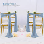 50 PCS Cheesecloth Chair Sashes Bows Wedding Aisle Decorations Chair Ribbon Ties Back Sash for Wedding Party Events Banquet Chair Cover Decoration (Dusty Blue)