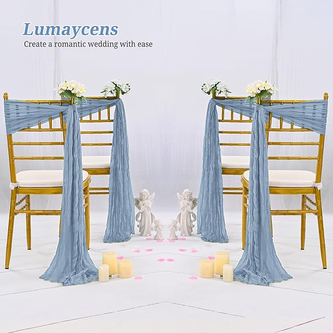 50 PCS Cheesecloth Chair Sashes Bows Wedding Aisle Decorations Chair Ribbon Ties Back Sash for Wedding Party Events Banquet Chair Cover Decoration (Dusty Blue)