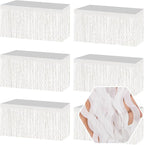 6 Pack 29 x108 Inch Macaron White Wave Foil Fringe Table Skirts Metallic Banner for Tinsel Streamer Garland Backdrop for Parade Floats, Mother's Day, Easter, Wedding, Birthday Party Decoration