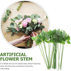 Veemoon 30pcs Floral Wire Stem with Leaves Artificial Plastic Rose Floral Wire Stems DIY Craft Bouquet Making Floral Arrangement Tools for Wedding Bouquet Centerpiece Home Decor