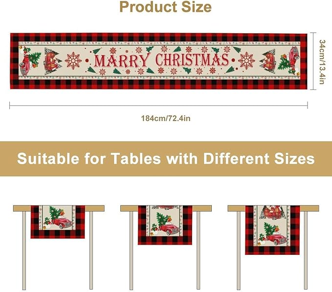 Merry Christmas Table Runner,Winter Xmas Holiday Table Cloth Kitchen Dining Table Decoration for Home Party Decor 13x120 Inch