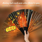 SYNTECSO Folding Hand Fan for Rave, Popping Fan for Line Dancing, Drag Queen, Women and Men Gift，Chinese Japanese UV Glow Clack Fan for Parties, Music Festivals, EDM and Decoration
