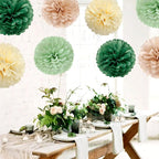 Olive-Sage Green Champagne-Gold Party Decorations - 23pcs Rustic Wedding Tissue Pom Poms Streamers, Boho Bachelorette Neutral Baby Shower Birthday Bridal Decor Ouruola