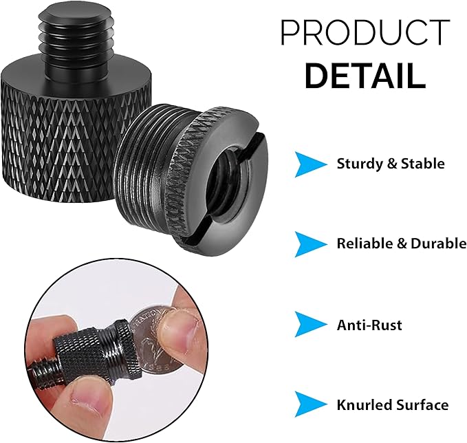 IXTECH Mic Stand Adapter Set 8 pieces Metal Microphone Stand Screw Thread Adapter 5/8 Female to 3/8 Male 3/8 Female to 5/8 Male 5/8 Female to 1/4 Male 1/4 Female to 5/8 Male Tripod Adapter ADP03 Black
