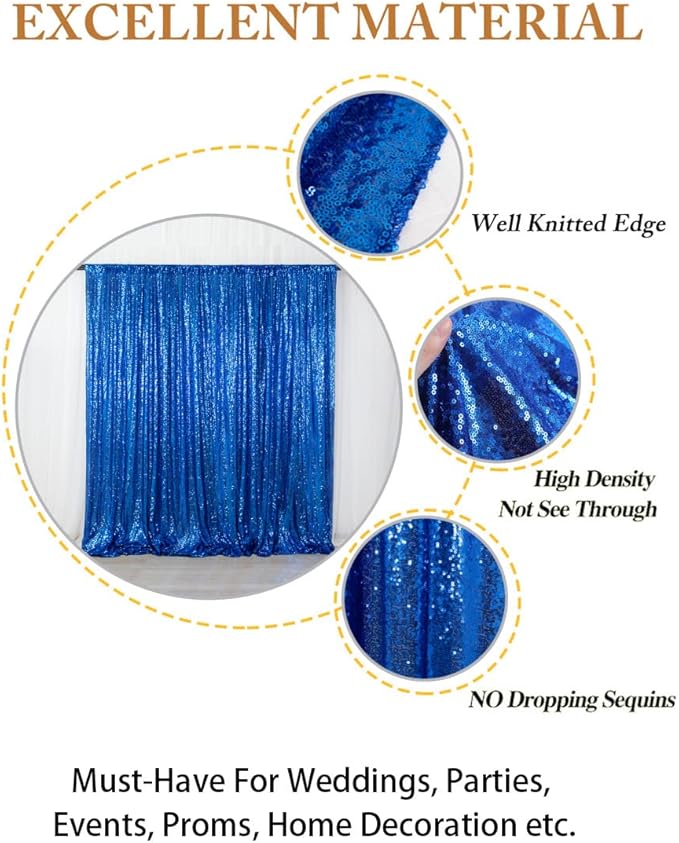 ShinyBeauty Sequin Backdrop 6FTx6FT Royal Blue Wedding Shimmer Fabric Background for Baby Shower, Party Event - Photo Booth Sparkle Sequin Wall