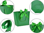 HUAPRINT Gift Bags with Handles,7.48×3.54×7.9 inches,Party Favor Bags with Bow Ribbon,12Pcs Green Paper Bags for Birthday Wedding Bridesmaid Present Celebration Holiday