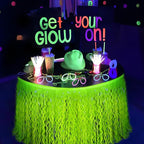 Mega-L Glow in The Dark Party Supplies, 2 Pack Neon Party Decorations Fluorescent Macaron Yellow Wavy Metallic Tinsel Foil Fringe Table Skirts, Perfect Table Decors for Glow Birthday Decor