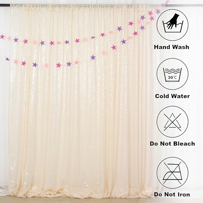 ShiDianYi 4FTX6FT-Ivory-SEQUIN Photo Backdrop, Beige Wedding Photo Booth, Photography Background Ivory Sequin Backdrop Curtain Glitter Backdrop for Parties