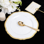 Hioasis 60pcs Gold Plastic Plates - White and Gold Disposable Dinnerware with Gold Rim, Heavy-duty, 10.25 inch, Dinner Plates for Party & Wedding