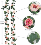 Floweroyal 2 Pack Artificial Flower Garlands 11.2FT Eucalyptus Garlands with Flowers 8 Head Peony Flower Vine Faux Floral Garland for Wedding Arch Table Wall Backdrop Wreath Decoration. (Vintage Pink)