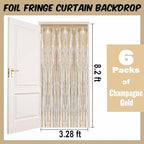 6 Pack Champagne Gold Foil Fringe Curtains Backdrop, 3.28 x 8.2 Ft Metallic Streamers Tinsel Curtains Background for Photo Booth, Birthday, Weddings, Carnivals, Graduation, Themed Party Decorations
