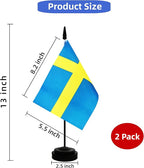 2 Pack Sweden Desk Flag, Swedish Table Office Flag with Solid Pole and Stand Base, International Country Flag, Festival Celebration, Classroom Meeting Desktop Decoration (Sweden)