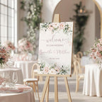 Welcome Wedding Sign Personalized, Soft Floral Pink Wedding Sign Decorations Signage 12" X 18" (Small), 27" (Medium), 36" (Large), Plastic, Modern, Pole Mount, Weather