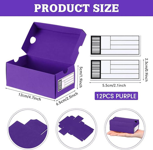 12 Sets Mini Shoe Gifts Boxes for Party Favors 4.7 x 2.5 x 2 Inch Sports Mini Sneaker Box with Editable Label for Candies Cookies Snacks (Purple, 4.7 x 2.5 x 2 Inch)