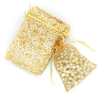 Staruby Organza Gift Bags 100Pcs Gold Sheer Organza Bag 4x6 Inch Mesh Favor Bags Drawstring Jewelry Rattan Printed Gift Pouches for Wedding Party Favors Couple Shower Christmas Gifts Candy Bags
