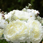 ENOVA FLORAL Artificial Flower Arrangement with Vase,Mixed Artificial Silk Peony Flower in Vase for Decoration Home Office, Wedding Centerpiece (Cream)