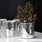 WDHODEC 6 Pcs Disco Vases Bulk Silver Mirror Disco Ball Flower Vase Glass Candle Holder for Wedding Table Centerpieces Decoration 4"