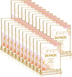 24 Pack Gold Acrylic Sign Holder, Picture Frames Wedding Double Sided Display Clear Sign Holders Stand Desktop Table Menu for Wedding Party Restaurant (5×7)