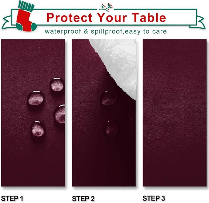 Hiasan Burgundy Tablecloth for Rectangle Tables - Waterproof and Spillproof Washable Fabric Table Cloth for Dining Room Kitchen Party, 60 x 84 Inch