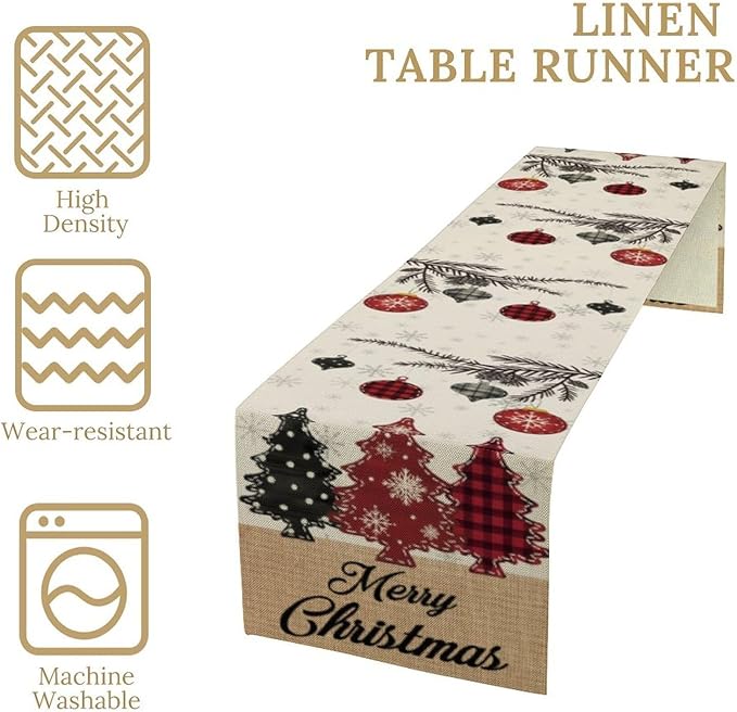 Merry Christmas Table Runner,Winter Xmas Holiday Kitchen Dining Table Decoration for Home Party Decor 13x108 Inch