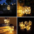 SunKite Solar Mason Jar Lights(NO Jars), 12 Pack 30 LED Waterproof Fairy Firefly Jar Lids String Lights with Hangers, Patio Yard Garden Wedding Decoration - Warm White
