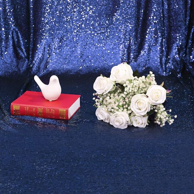 Eternal Beauty Navy Blue Sequin Backdrop, 10x10 Ft Glitter Background Curtains for Shimmer Photography Party Wedding Birthday Independence Day Back Drop Decor