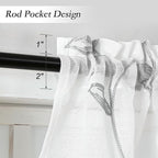 VISIONTEX Sheer Voile Curtain Valances, Decorative Leaves Embroidered, Rod Pocket Window Treatment for Kitchen/Rustic Bedroom/Living Room (54 x 16 Inch,1 Panel)