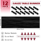 Aktor 12 Pack Black Table Runner Boho Cheesecloth Table Runner Semi Sheer Gauze Fabric Runners for Wedding Birthday Baby Shower Party Boho Table Decoration（Black）