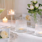 DARJEN Clear Ribbed Tealight Votive Candle Holders- 6Pack Glass Candle Holders for Table Centerpiece, Home Decor, Wedding Decor, Party Dinner