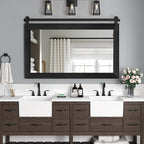 COGOOD Farmhouse Barn Door Mirror - 41" x 26" Rustic Wood Framed Wall Mirror for Bathroom, Living Room, Entryway Wall Decor (Black)