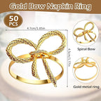 Bokon 50 Pcs Gold Napkin Rings Metal Napkin Holders Rings Bulk for Dining Anniversary Wedding Dinner Birthday Holiday Party Banquet Table Decoration (Bow Tie)