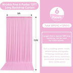 30ftx12ft Wrinkle Free Pink Backdrop Curtain, 6 Panels 12FT Height Pink Wedding Backdrop Drapes, Silky Polyester Back Drop Cloth for Birthday Photography Background Party Backdrop Draping