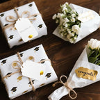 100Pcs Blank Gift Tags with String Foil Gold Grad Cap Large White Paper Gift Tags with 65 Ft Jute Twine for Congrats Grad Congratulations Graduation Party