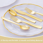 Supernal 180 pieces Gold Plastic Silverware, Disposable Plastic Utensils Heavy Duty, Gold Disposable Silverware Sets Include 60 Knives, 60 Forks and 60 Spoons, Suitable for Party, Birthday, Wedding