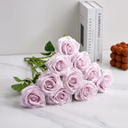 Artificial Rose 10pcs Open Flower Bouquet Faux Rose Stems for Wedding Arrangement, Bridal Bouquet, Centerpiece, Fake Faux Silk Flowers (Mauve Lavender)