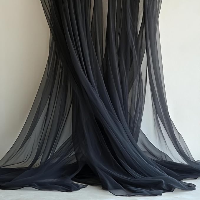 Black Tulle Backdrop Curtain with Lights String - 10x10ft Sheer Backdrop with 300 LEDs for Halloween, Wedding, Bridal Shower, Birthday Party Photo Shoot Background and Home Decorations