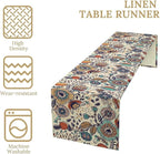 Boho Floral Table Runner,Vintage Flowers Tropical Plants Country Style Table Cloth Kitchen Dining Table Home Party Decoration 13x60 Inch