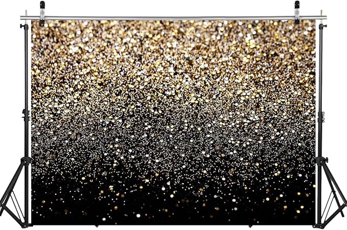 WOLADA Black and Gold Backdrop Golden Glitter Backdrop for Photography Wedding Birthday Baby Shower Party Photo Studio 8x6FT 11176