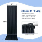 10×14ft Wrinkle Free Black Backdrop Curtain for Parties Wedding,2 Panels 5×14ft Height Soft Silky Polyester Photo Backdrop Drapes for Birthday Graduation Photography Stage Event Background Cloth