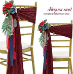 50 PCS Cheesecloth Chair Sashes Bows Wedding Aisle Decorations Chair Ribbon Ties Back Sash for Wedding Party Events Banquet Chair Cover Decoration (Burgundy)