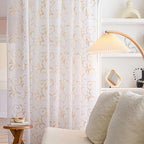 Sheer Curtains White-Beige 95 Inch Length, Boho Farmhouse Curtains for Bedroom Rod Pocket Vintage Farmhouse Drapes with Scroll Floral Patterned for Living Room, 84 Inch Curtains 2 Panel set, 52"x 95".