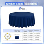 6 Pack Round Tablecloths - 120 Inch, Navy Blue Polyester Table Cover for Round Table, Stain and Wrinkle Resistant Washable Fabric Table Cloth, Polyester Tablecloth for Wedding Banquet Parties