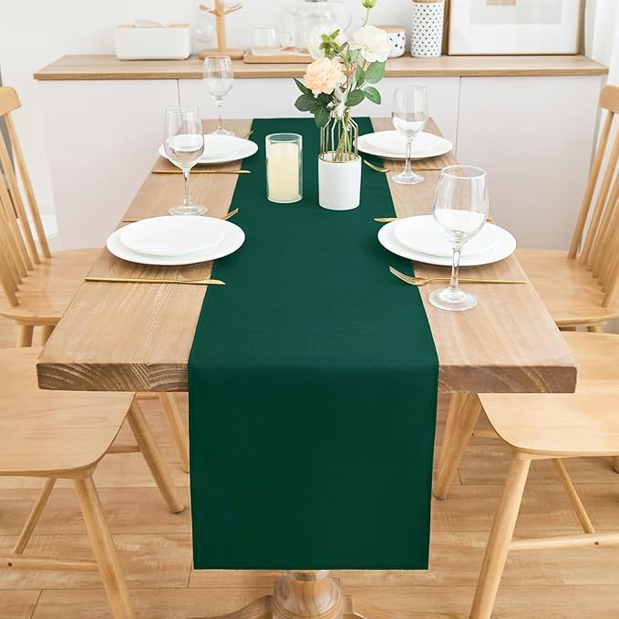 2 Pack Green Table Runner 12 x 60 Inch Solid Color Farmhouse Runners Coffee Table Dresser for Daily Party Home Decoration