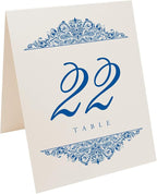 Paisley Wedding Table Numbers (Select Color/Quantity), Champagne, Royal Blue, 1-20, Double Sided, Tent or Use in a Stand, Great for Parties & Restaurants - Made in the USA