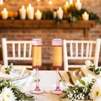 6 Pieces Pink Champagne Flutes 6 OZ Straight Sided Wine Glasses Champagne Long Stem Drinking Colored Glasses,Set of 6 Hand Blown Champagne Flutes Goblets for Wedding Cocktail Cups,Cava, Prosecco