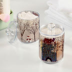 Christmas Winter Qtip Holder Dispenser 4 Pack Snowmen Snow Courtyard with Trees Apothecary Jars with Lids Bathroom Vanity Countertop Canister Storage Organizer for Cotton Ball,Swabs,Pads,Floss