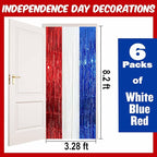 6 Pack White Blue Red Foil Fringe Curtains Backdrop, 3.28 x 8.2 Ft Metallic Streamers Tinsel Curtains Background for Photo Booth, Birthday, Weddings, Carnivals, Graduation, Themed Party Decorations