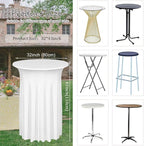 Albassa 2 Pack Cocktail Table Covers 32"x 43" Spandex Stretch Round Cocktail Tablecloths with Wavy Drapes Fitted High Top Bar Table Skirt for Wedding Party Banquet (White, 2 PCS)