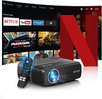 Portable Smart Projector Netflix Officially,AI Auto Focus&Keystone,1400ANSI 4K Support,WiFi6+2.4/5G WiFi,Two-way Bluetooth,Dolby Audio,HDR10,Android TV 11.0,Google Assistant,Home Theater Outdoor Movie